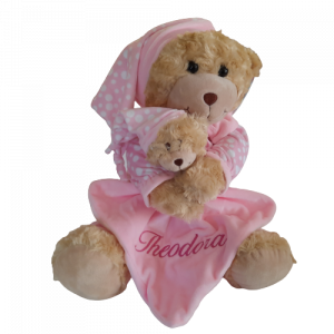 personalised Large pink Teddy with comforter