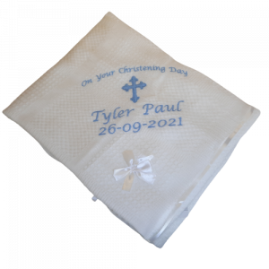 personalised christening shawl with the cross