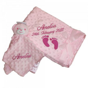 2 Pieces pink Minky Set - blanket + comforter for newborn