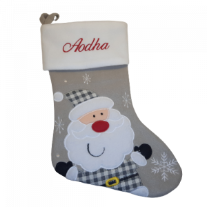 gray and white christmas stocking