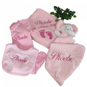 Bundles for girl: Waffle blanket+waffle comforter+sleepsuit+bib - pink