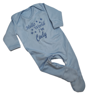 Hello world babygrow blue