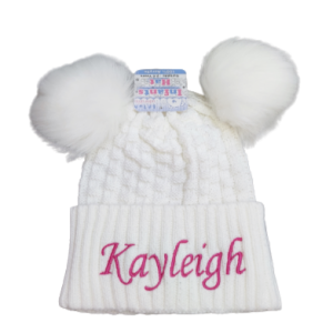 Double pompom hat - white