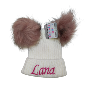 double pompom hat - white