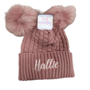 double pompom hat - rose